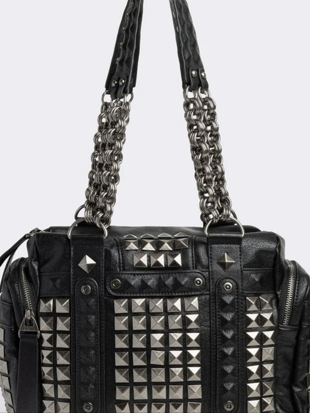 Black Studded Chain-Handle Shoulder Bag Vegan
